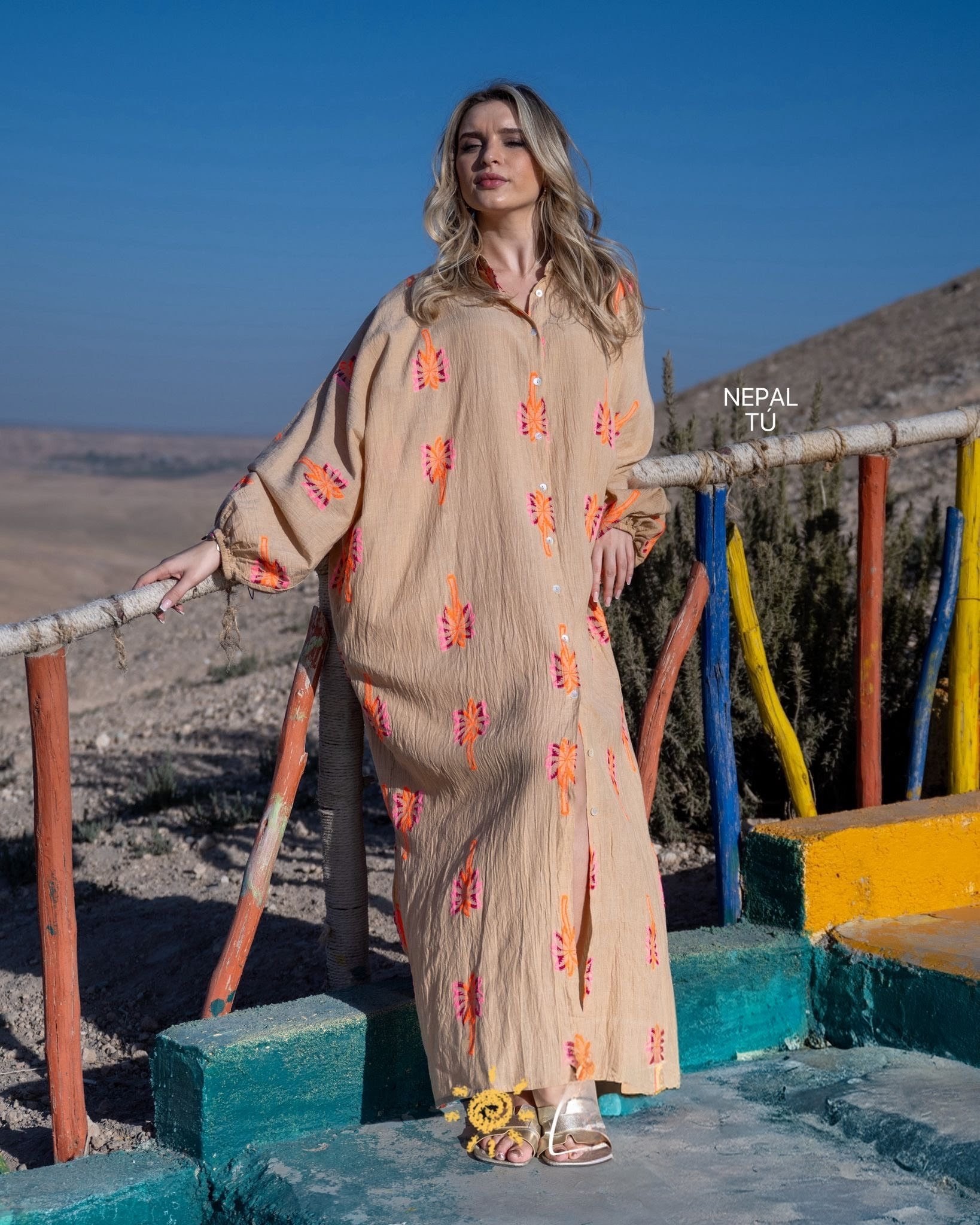 Vestido largo camisero Nepal Beige