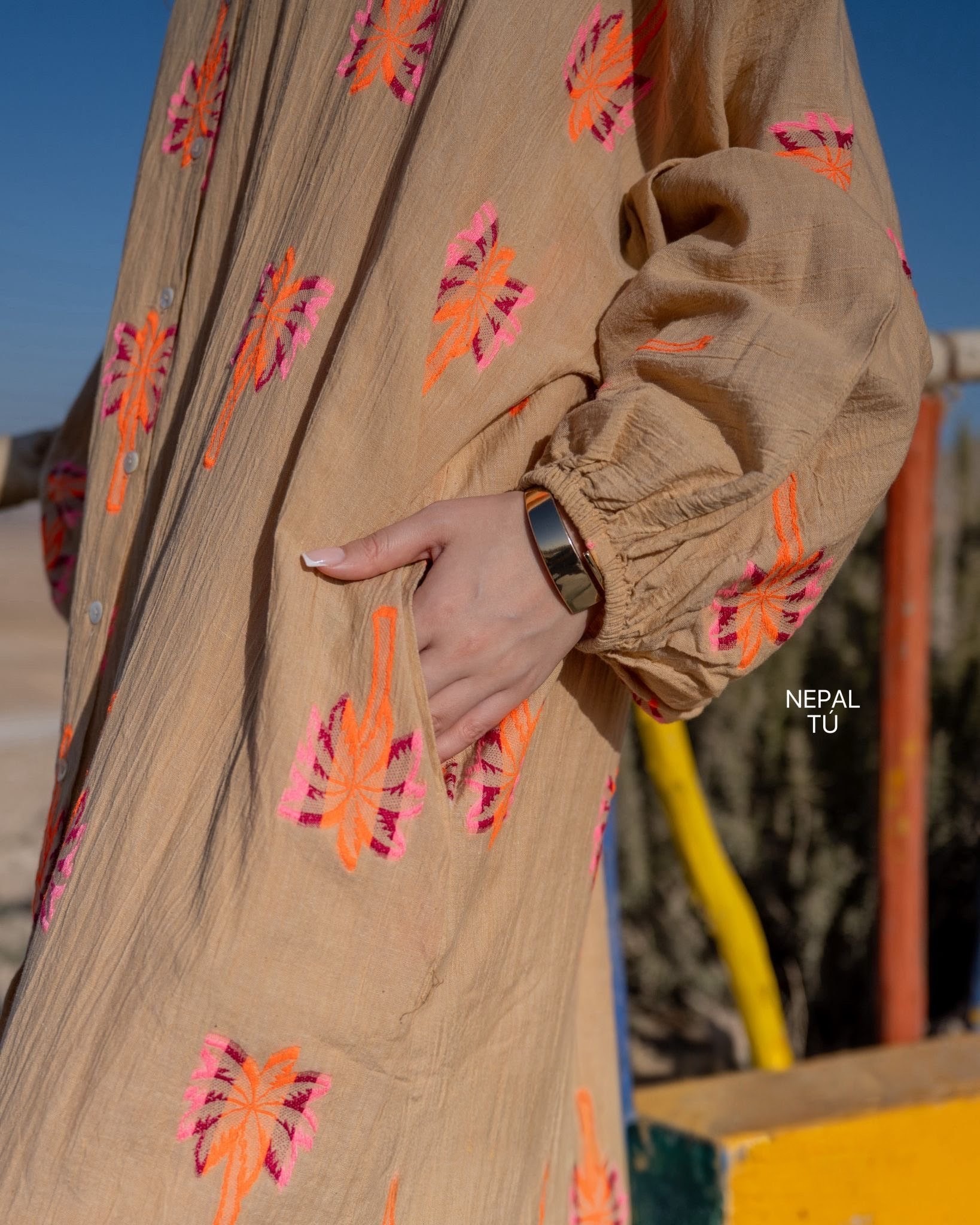 Vestido largo camisero Nepal Beige