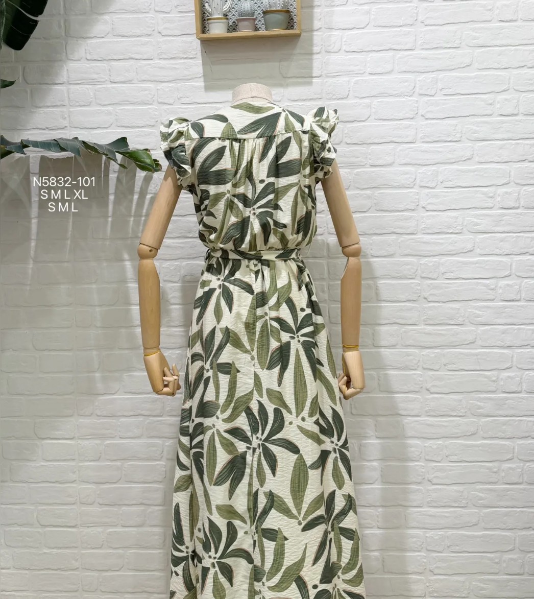 Vestido estampado lazo cinturón