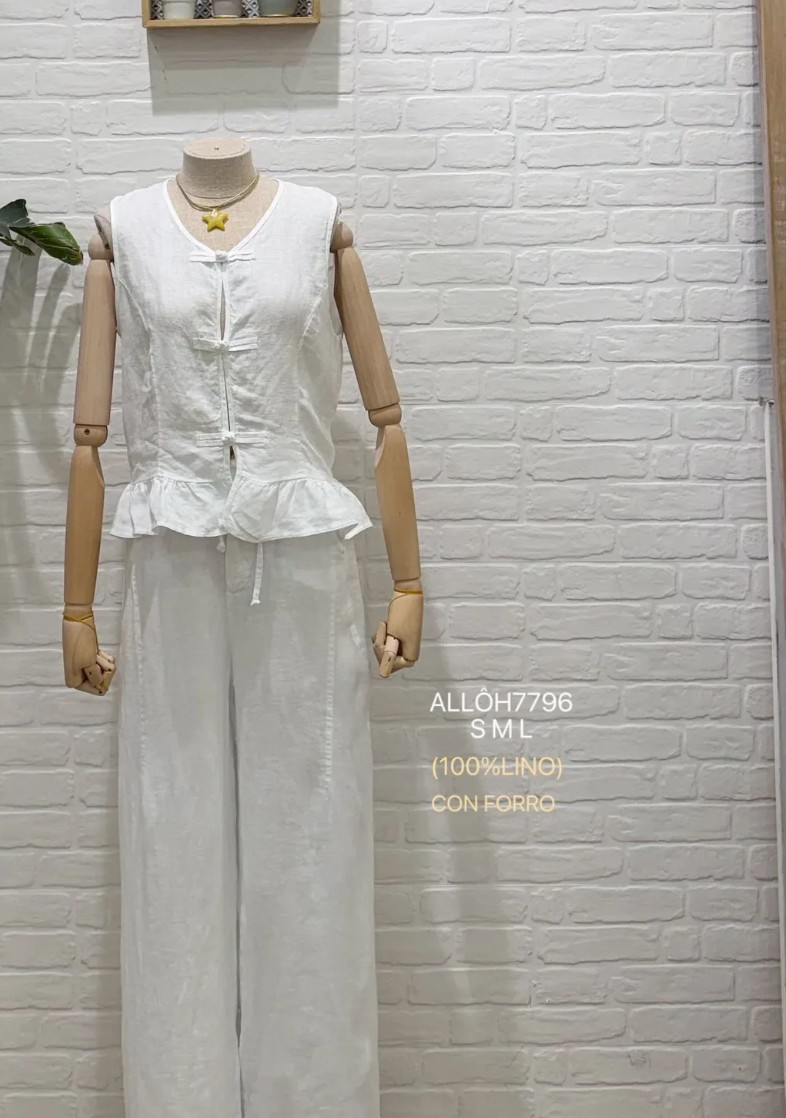 Pantalón lino Blanco