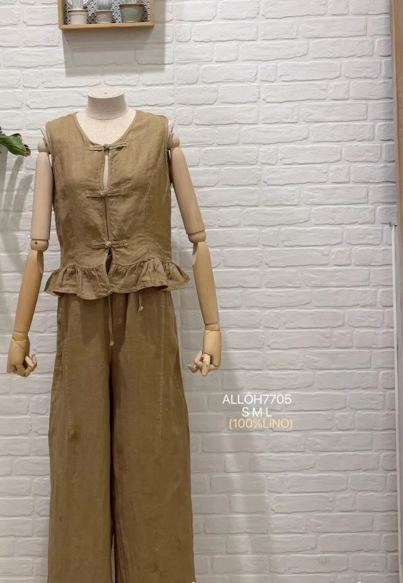 Pantalón lino Marrón