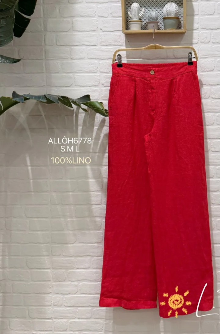 Pantalón lino Rojo