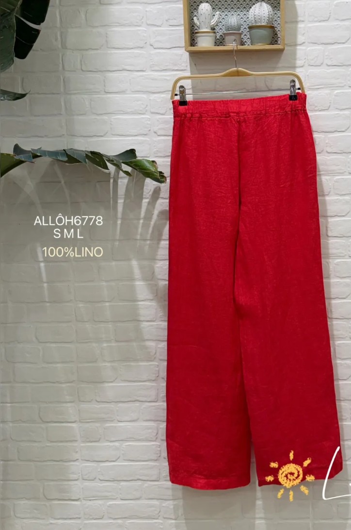 Pantalón lino Rojo