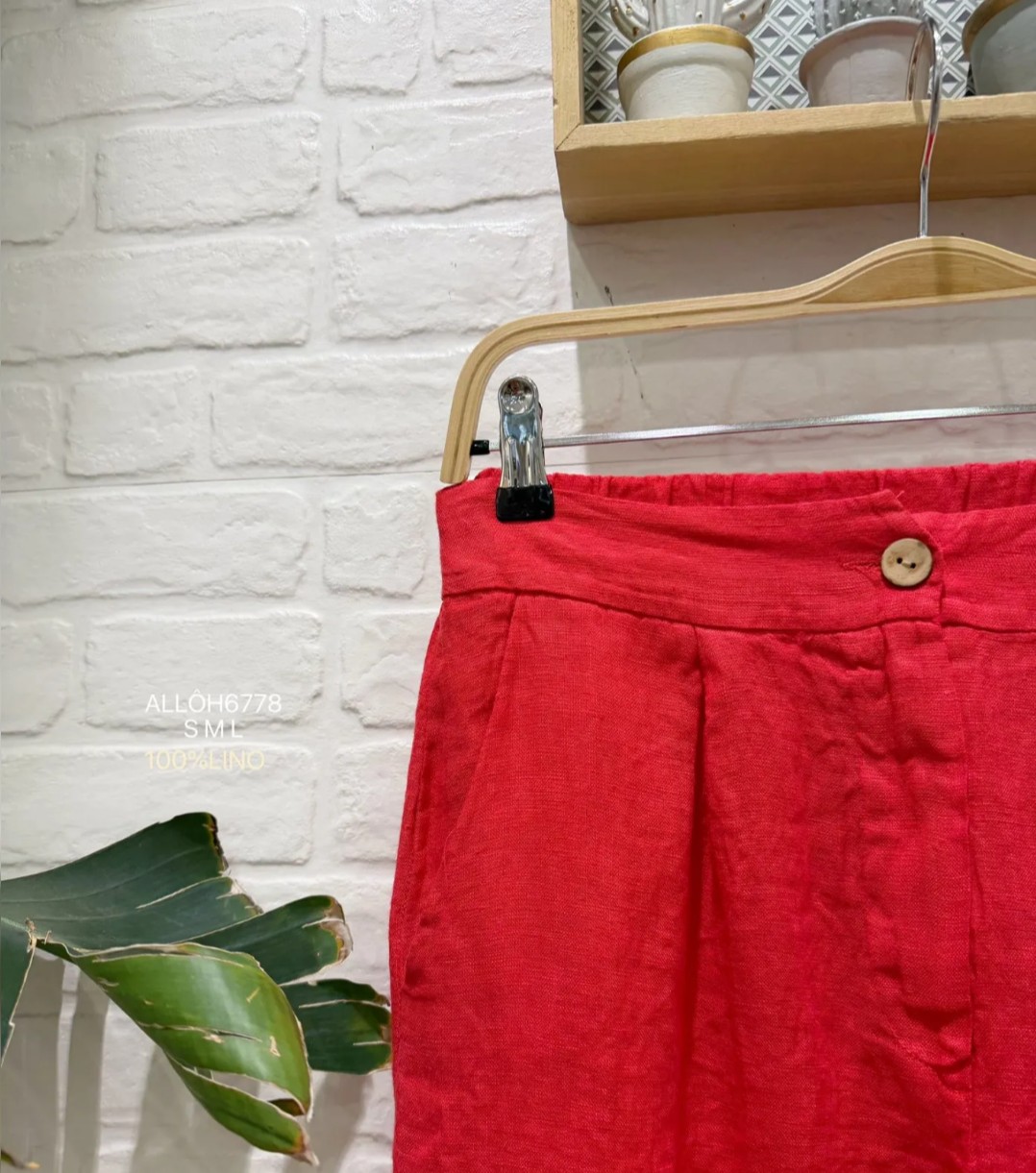 Pantalón lino Rojo