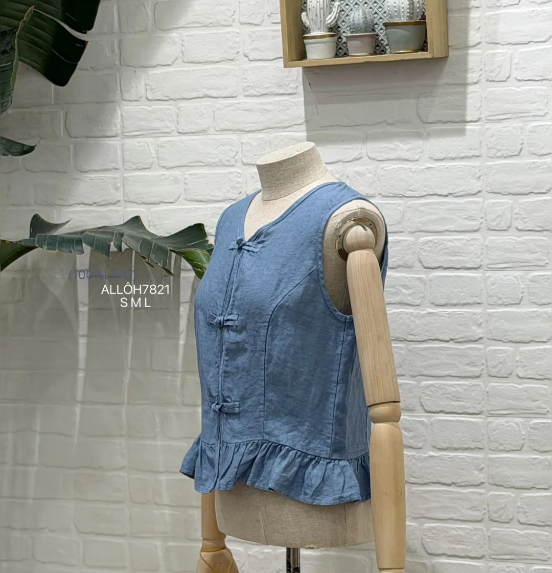 Chaleco lino Azul
